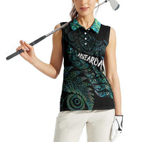Aotearoa Personalized Lawn Bowls Maori Women Sleeveless Polo Shirt New Zealand Paua Shell Tribal Silver Fern - Polynesian Pride
