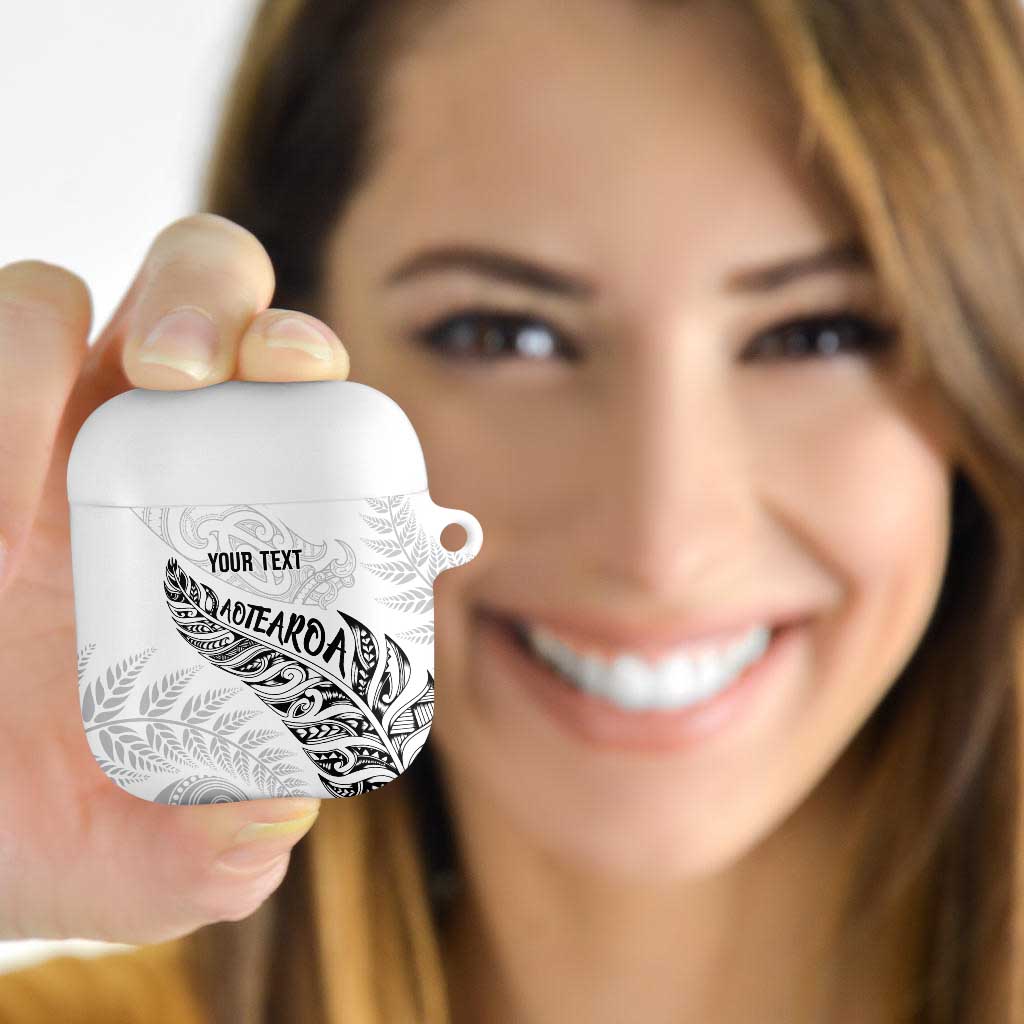 Aotearoa Personalized Lawn Bowls Maori AirPods Case New Zealand White Tribal Silver Fern - Polynesian Pride