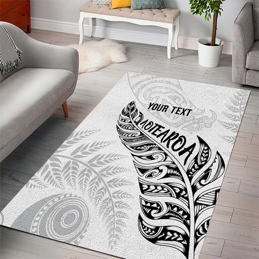 Aotearoa Personalized Lawn Bowls Maori Area Rug New Zealand White Tribal Silver Fern - Polynesian Pride
