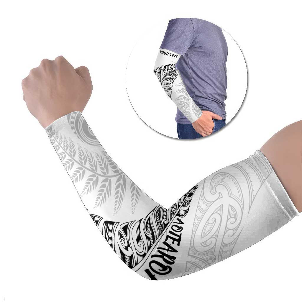 Aotearoa Personalized Lawn Bowls Maori Arm Sleeves New Zealand White Tribal Silver Fern - Polynesian Pride