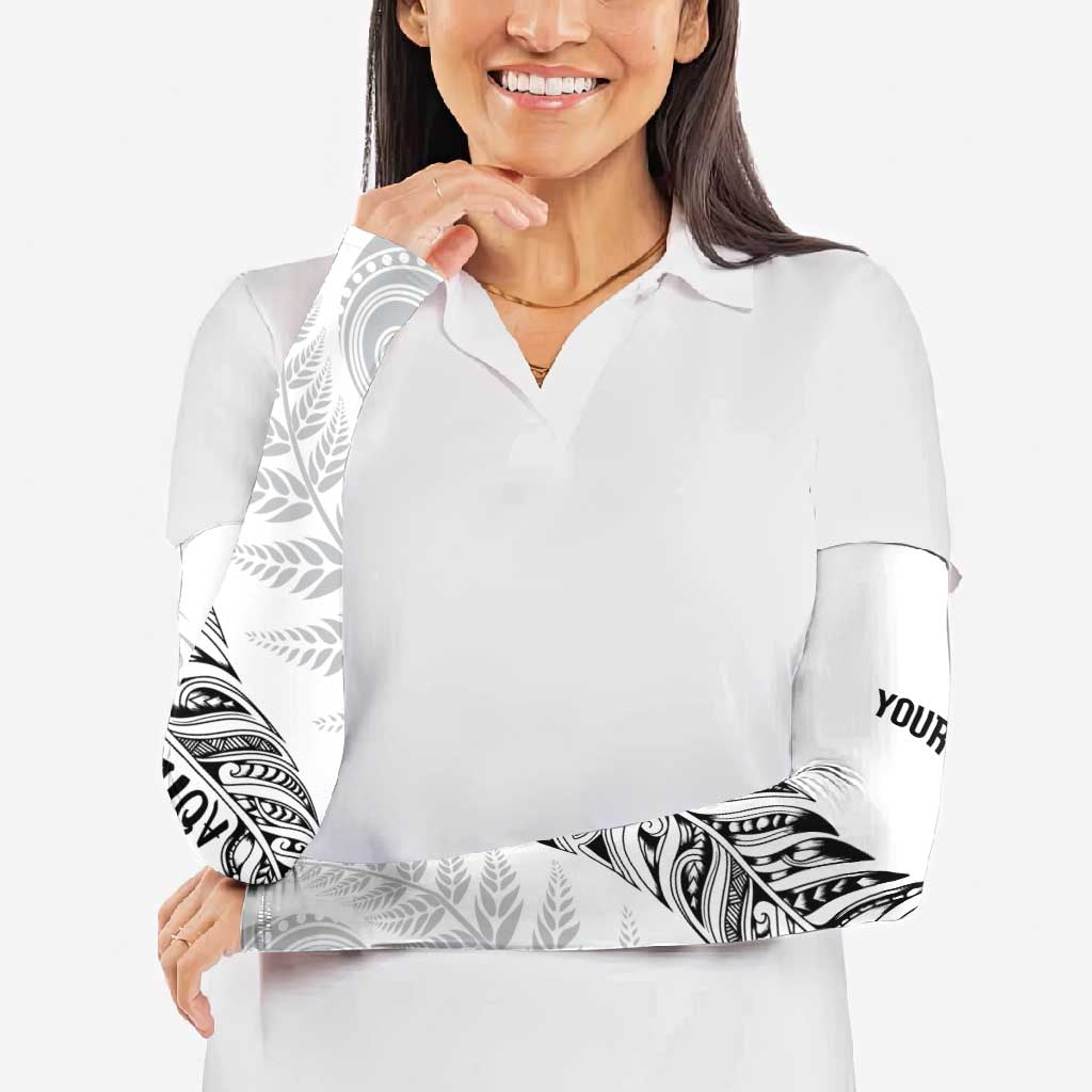Aotearoa Personalized Lawn Bowls Maori Arm Sleeves New Zealand White Tribal Silver Fern - Polynesian Pride