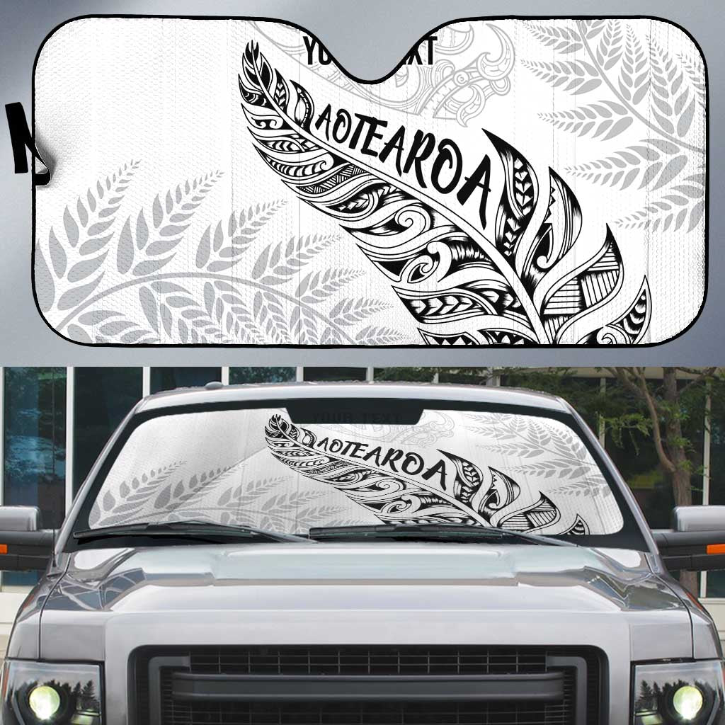 Aotearoa Personalized Lawn Bowls Maori Auto Sun Shade New Zealand White Tribal Silver Fern - Polynesian Pride