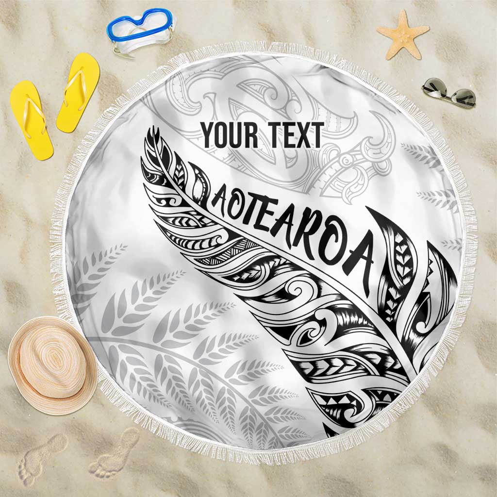 Aotearoa Personalized Lawn Bowls Maori Beach Blanket New Zealand White Tribal Silver Fern - Polynesian Pride