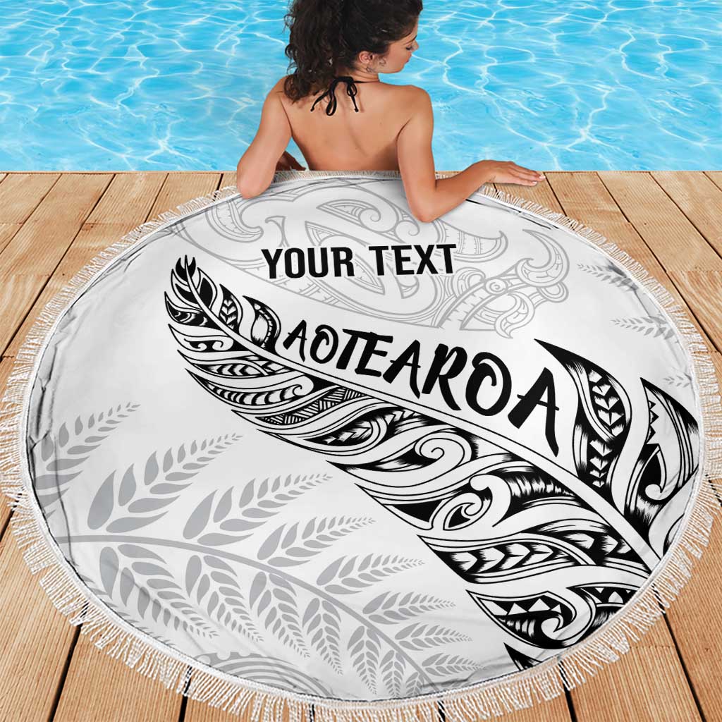 Aotearoa Personalized Lawn Bowls Maori Beach Blanket New Zealand White Tribal Silver Fern - Polynesian Pride