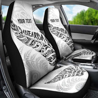 Aotearoa Personalized Lawn Bowls Maori Car Seat Cover New Zealand White Tribal Silver Fern - Polynesian Pride