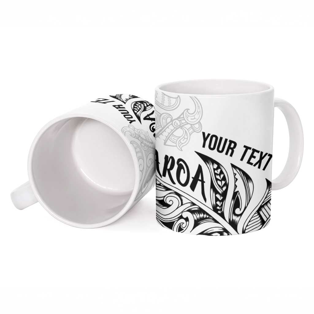 Aotearoa Personalized Lawn Bowls Maori Ceramic Mug New Zealand White Tribal Silver Fern - Polynesian Pride