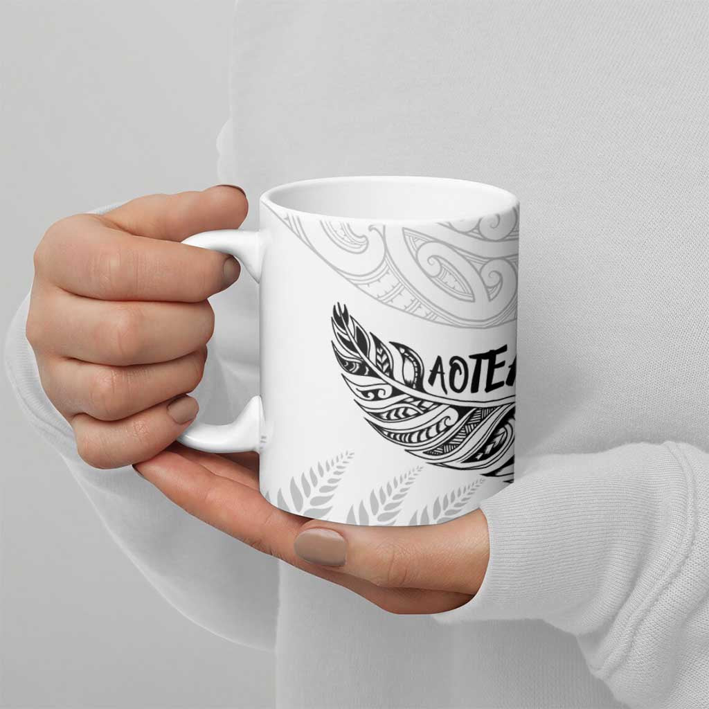 Aotearoa Personalized Lawn Bowls Maori Ceramic Mug New Zealand White Tribal Silver Fern - Polynesian Pride