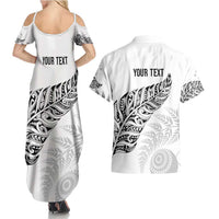 Aotearoa Personalized Lawn Bowls Maori Couples Matching Summer Maxi Dress and Hawaiian Shirt New Zealand White Tribal Silver Fern - Polynesian Pride