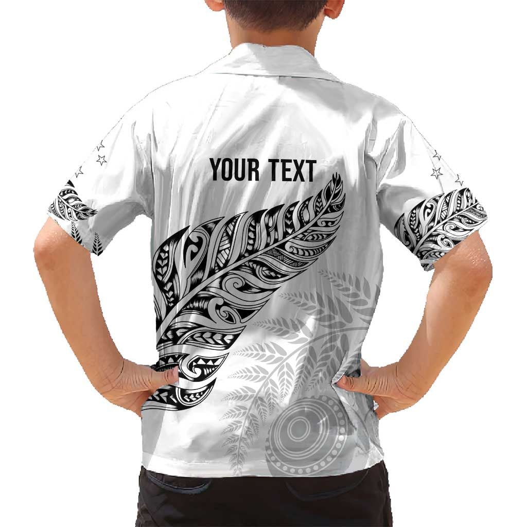 Aotearoa Personalized Lawn Bowls Maori Family Matching Off Shoulder Short Dress and Hawaiian Shirt New Zealand White Tribal Silver Fern - Polynesian Pride