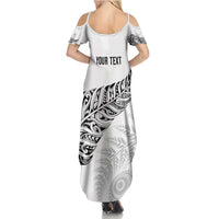 Aotearoa Personalized Lawn Bowls Maori Family Matching Summer Maxi Dress and Hawaiian Shirt New Zealand White Tribal Silver Fern - Polynesian Pride