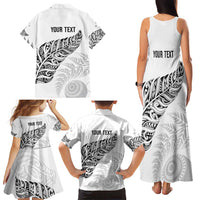 Aotearoa Personalized Lawn Bowls Maori Family Matching Tank Maxi Dress and Hawaiian Shirt New Zealand White Tribal Silver Fern - Polynesian Pride
