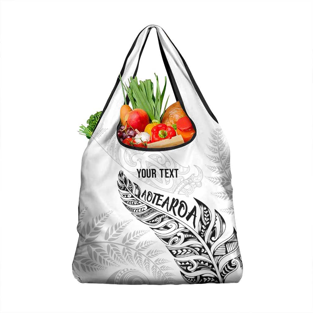 Aotearoa Personalized Lawn Bowls Maori Grocery Bag New Zealand White Tribal Silver Fern - Polynesian Pride