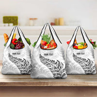 Aotearoa Personalized Lawn Bowls Maori Grocery Bag New Zealand White Tribal Silver Fern - Polynesian Pride