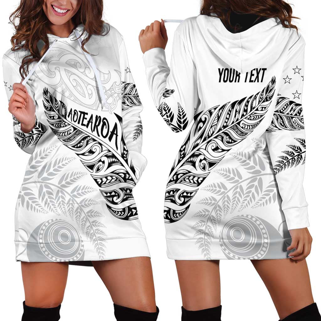 Aotearoa Personalized Lawn Bowls Maori Hoodie Dress New Zealand White Tribal Silver Fern - Polynesian Pride