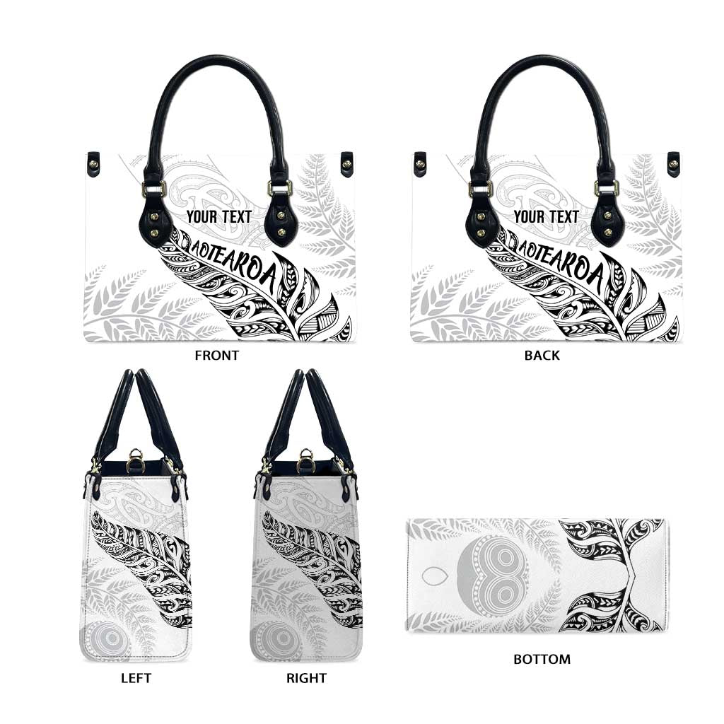 Aotearoa Personalized Lawn Bowls Maori Leather Bag New Zealand White Tribal Silver Fern - Polynesian Pride