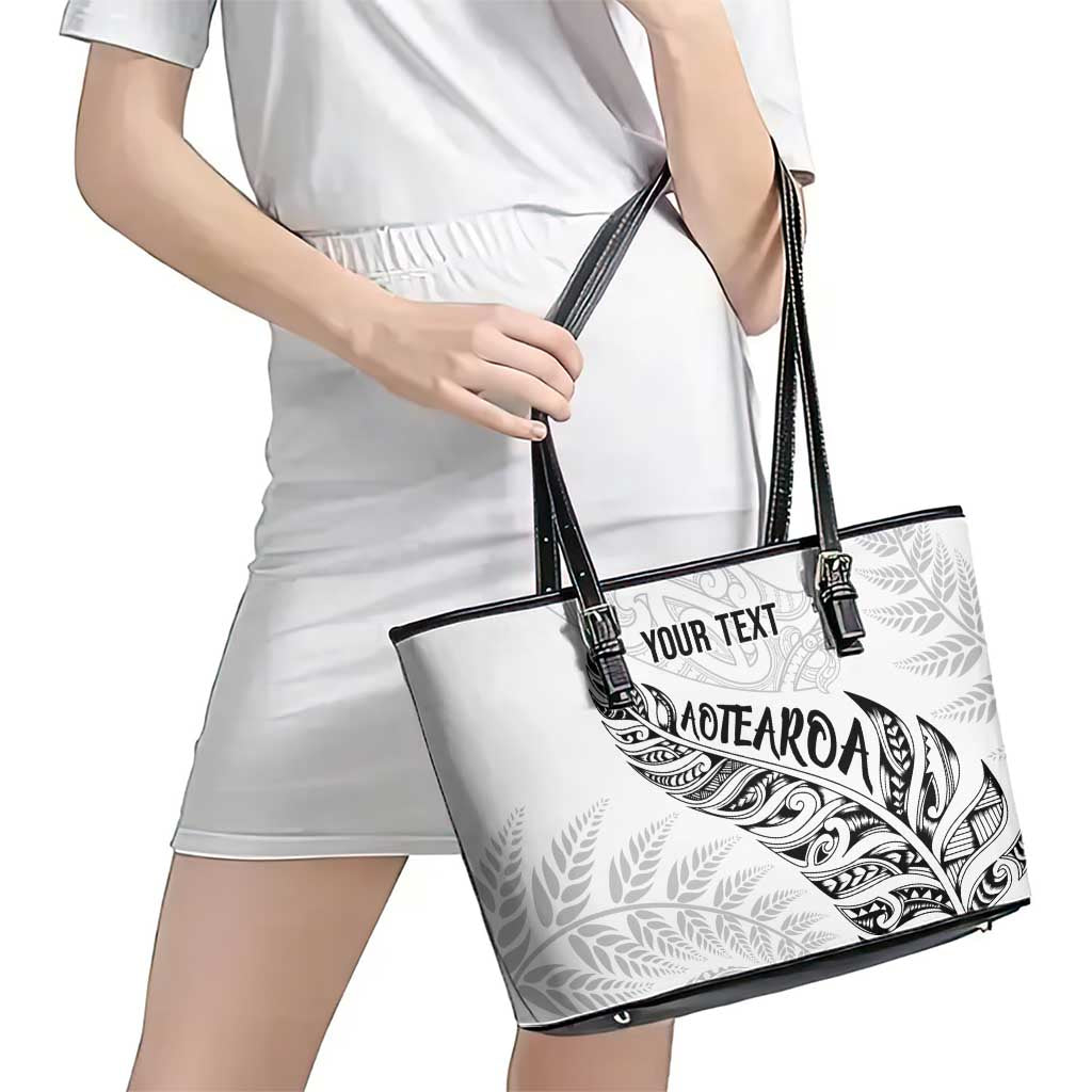 Aotearoa Personalized Lawn Bowls Maori Leather Tote Bag New Zealand White Tribal Silver Fern - Polynesian Pride
