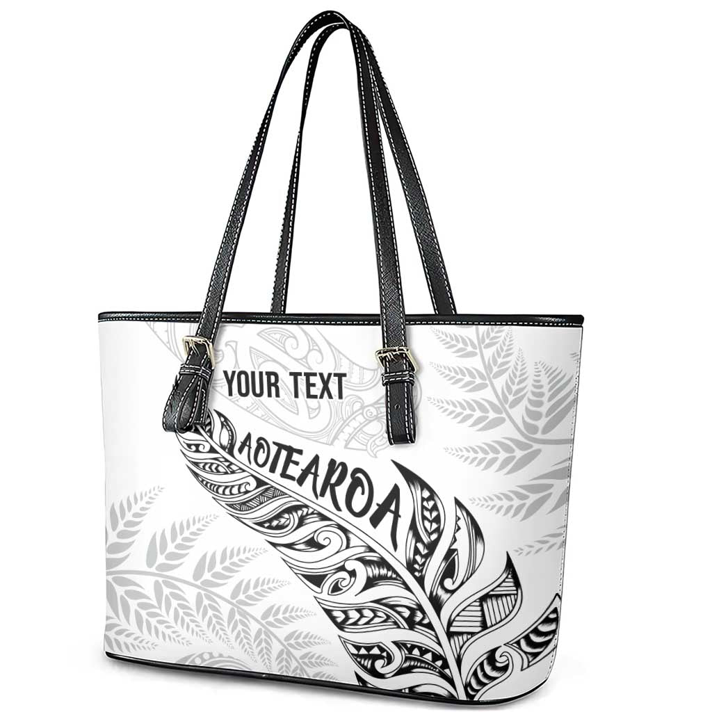 Aotearoa Personalized Lawn Bowls Maori Leather Tote Bag New Zealand White Tribal Silver Fern - Polynesian Pride