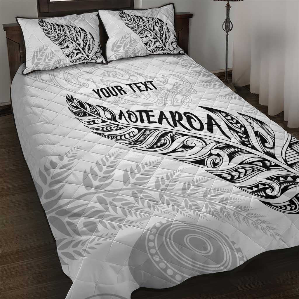 Aotearoa Personalized Lawn Bowls Maori Quilt Bed Set New Zealand White Tribal Silver Fern - Polynesian Pride