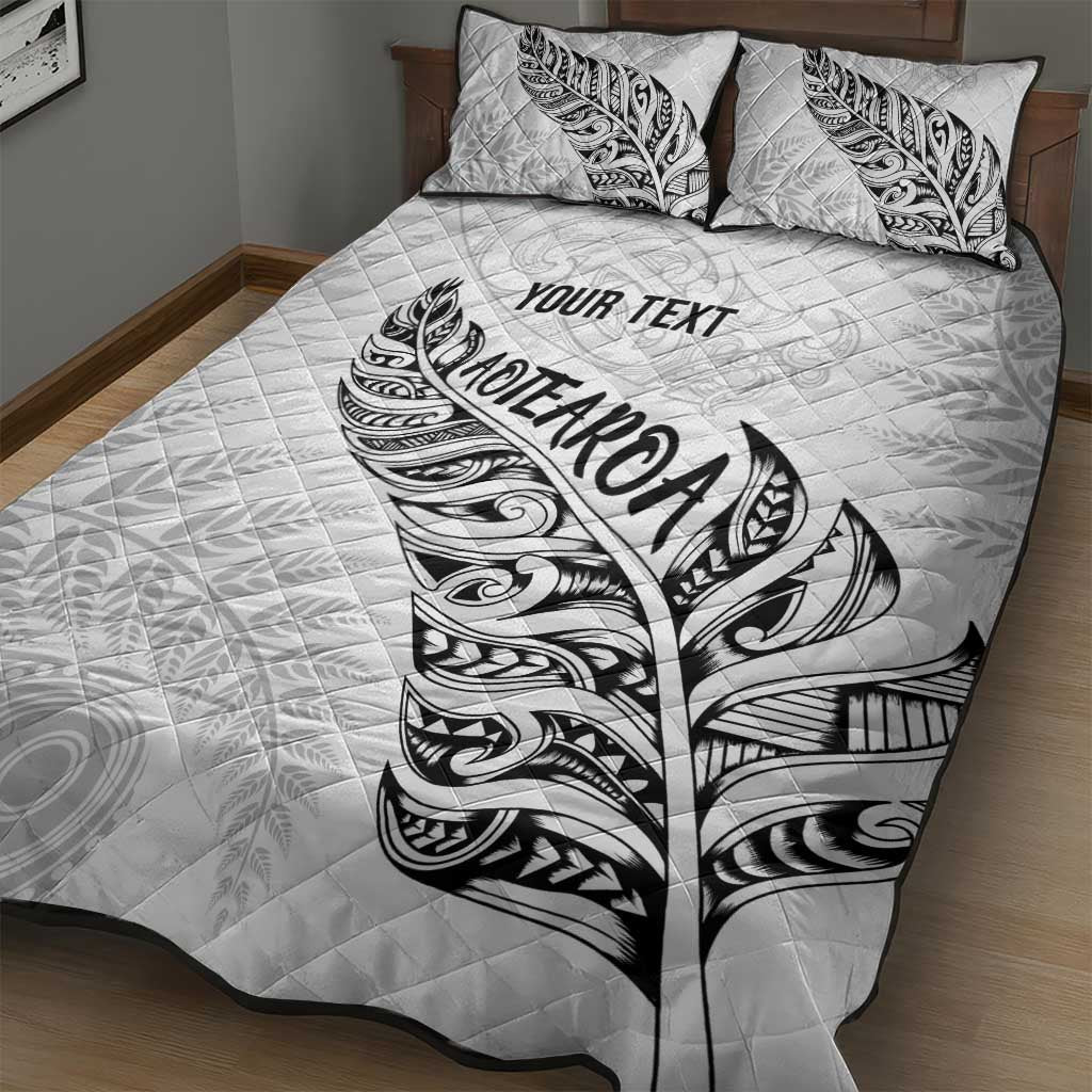 Aotearoa Personalized Lawn Bowls Maori Quilt Bed Set New Zealand White Tribal Silver Fern - Polynesian Pride