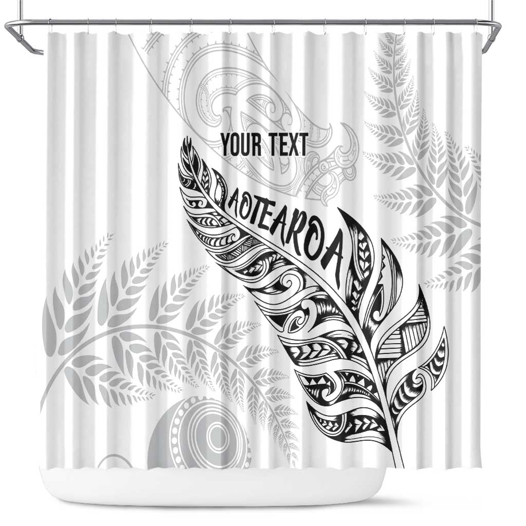 Aotearoa Personalized Lawn Bowls Maori Shower Curtain New Zealand White Tribal Silver Fern - Polynesian Pride