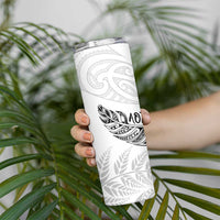 Aotearoa Personalized Lawn Bowls Maori Skinny Tumbler New Zealand White Tribal Silver Fern - Polynesian Pride