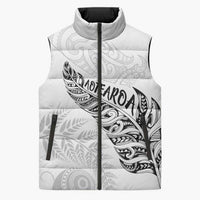 Aotearoa Personalized Lawn Bowls Maori Sleeveless Puffer Jacket New Zealand White Tribal Silver Fern - Polynesian Pride