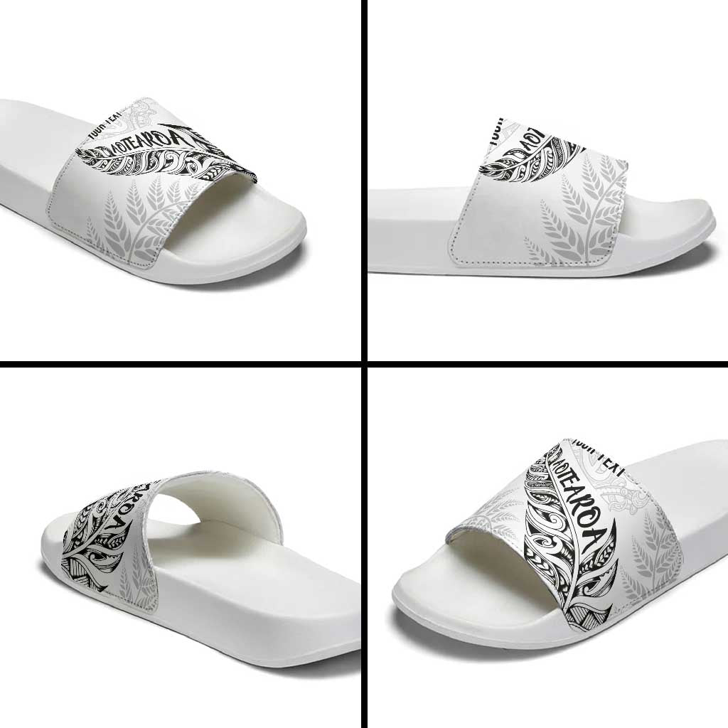 Aotearoa Personalized Lawn Bowls Maori Slide Sandals New Zealand White Tribal Silver Fern - Polynesian Pride