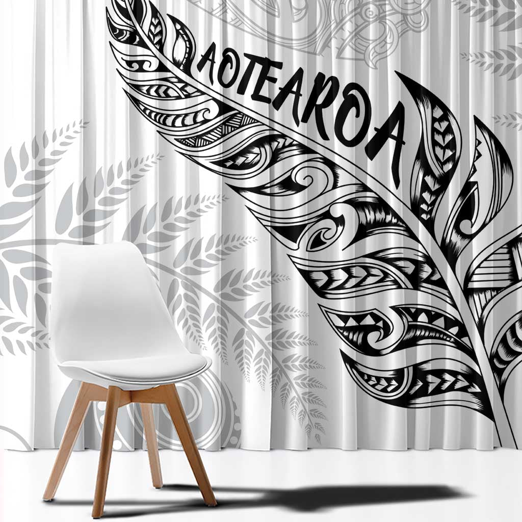 Aotearoa Personalized Lawn Bowls Maori Window Curtain New Zealand White Tribal Silver Fern - Polynesian Pride