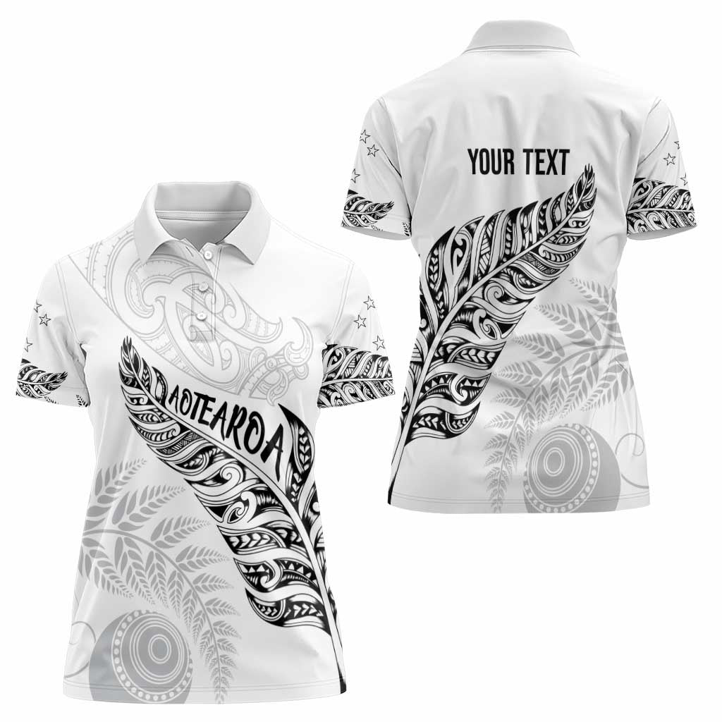 Aotearoa Personalized Lawn Bowls Maori Women Polo Shirt New Zealand White Tribal Silver Fern - Polynesian Pride