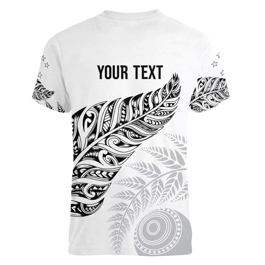 Aotearoa Personalized Lawn Bowls Maori Women V-Neck T-Shirt New Zealand White Tribal Silver Fern - Polynesian Pride