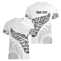 Aotearoa Personalized Lawn Bowls Maori Women V-Neck T-Shirt New Zealand White Tribal Silver Fern - Polynesian Pride