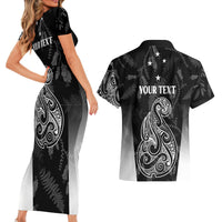 Personalised Maori Waitangi Couples Matching Short Sleeve Bodycon Dress and Hawaiian Shirt New Zealand Silver Fern Mix Kowhai Flowers LT7 - Polynesian Pride