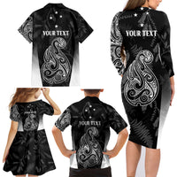 Personalised Maori Waitangi Family Matching Long Sleeve Bodycon Dress and Hawaiian Shirt New Zealand Silver Fern Mix Kowhai Flowers LT7 - Polynesian Pride