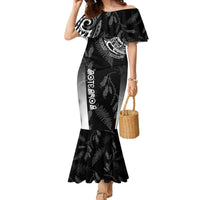 Personalised Maori Waitangi Family Matching Mermaid Dress and Hawaiian Shirt New Zealand Silver Fern Mix Kowhai Flowers LT7 Mom's Dress Black - Polynesian Pride