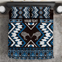 Personalised Taniko Motifs Aotearoa Bedding Set Waitangi Kowhaiwhai Kiwi - Blue