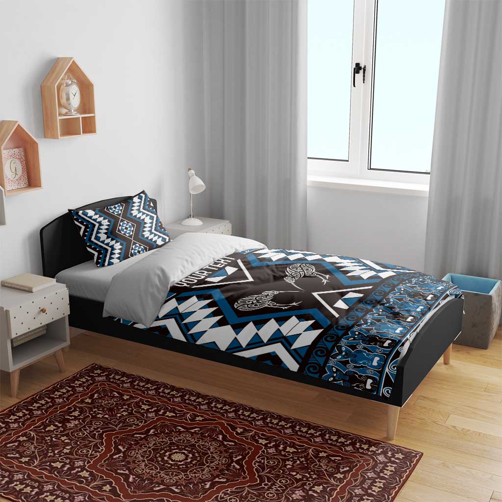 Personalised Taniko Motifs Aotearoa Bedding Set Waitangi Kowhaiwhai Kiwi - Blue