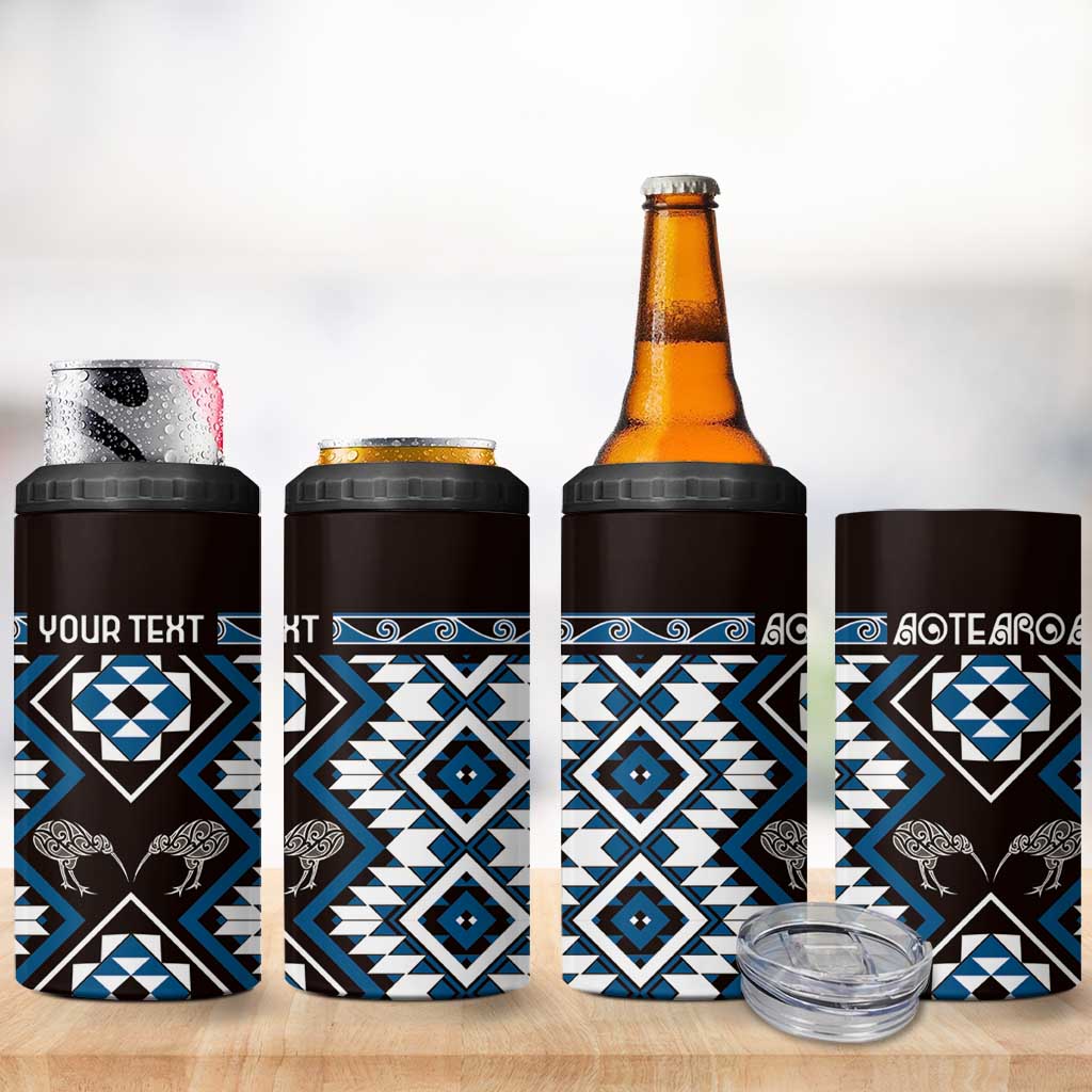 Personalised Taniko Motifs Aotearoa 4 in 1 Can Cooler Tumbler Waitangi Kowhaiwhai Kiwi - Blue LT7 - Polynesian Pride