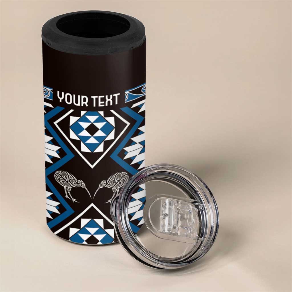 Personalised Taniko Motifs Aotearoa 4 in 1 Can Cooler Tumbler Waitangi Kowhaiwhai Kiwi - Blue LT7 - Polynesian Pride