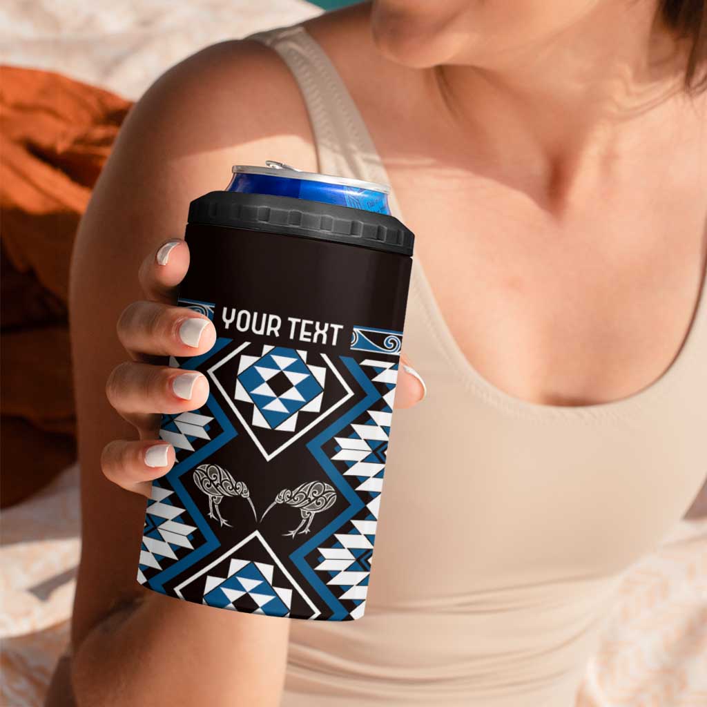 Personalised Taniko Motifs Aotearoa 4 in 1 Can Cooler Tumbler Waitangi Kowhaiwhai Kiwi - Blue LT7 - Polynesian Pride
