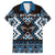Personalised Taniko Motifs Aotearoa Family Matching Off The Shoulder Long Sleeve Dress and Hawaiian Shirt Waitangi Kowhaiwhai Kiwi - Blue