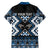Personalised Taniko Motifs Aotearoa Family Matching Off The Shoulder Long Sleeve Dress and Hawaiian Shirt Waitangi Kowhaiwhai Kiwi - Blue