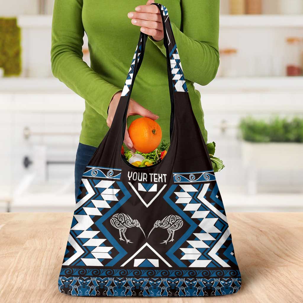 Personalised Taniko Motifs Aotearoa Grocery Bag Waitangi Kowhaiwhai Kiwi - Blue