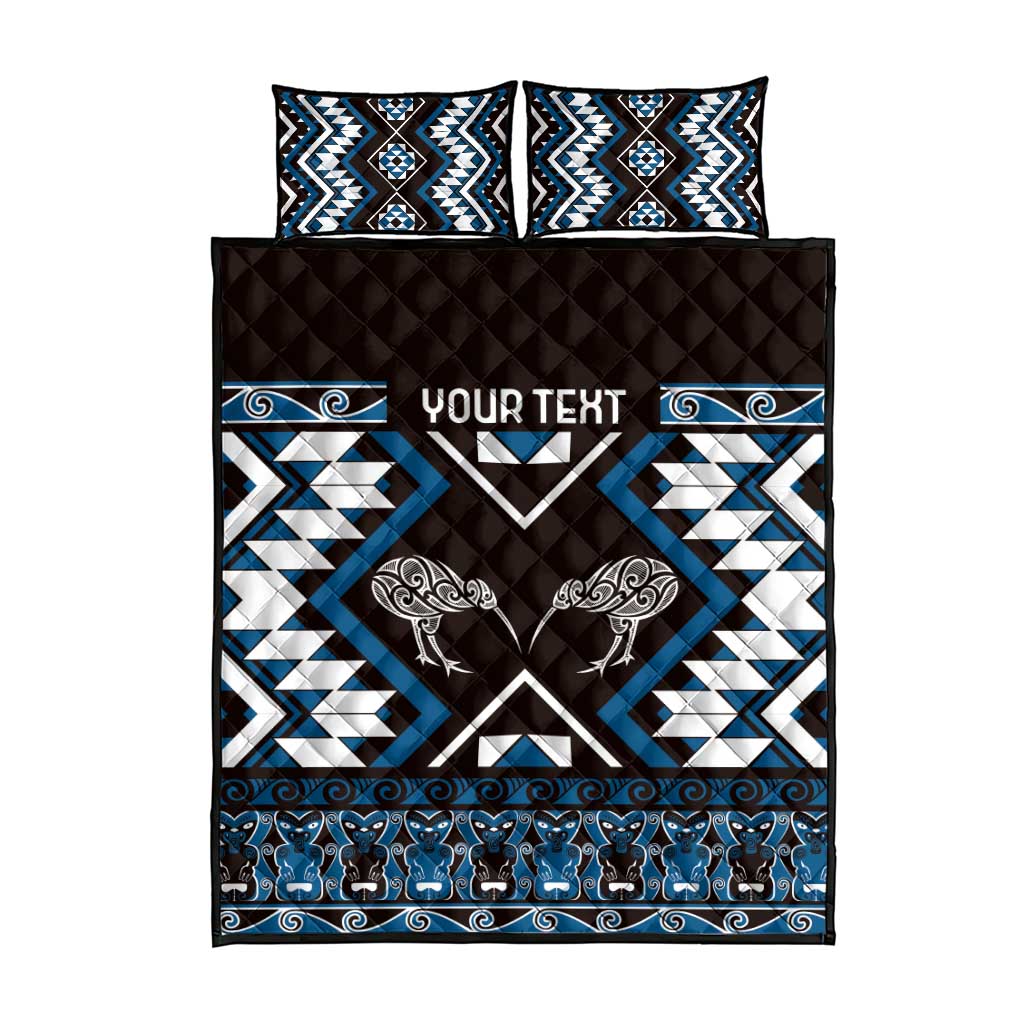 Personalised Taniko Motifs Aotearoa Quilt Bed Set Waitangi Kowhaiwhai Kiwi - Blue