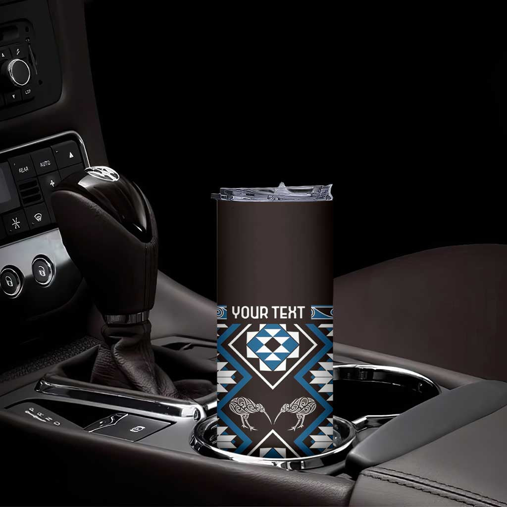 Personalised Taniko Motifs Aotearoa Skinny Tumbler Waitangi Kowhaiwhai Kiwi - Blue LT7 - Polynesian Pride