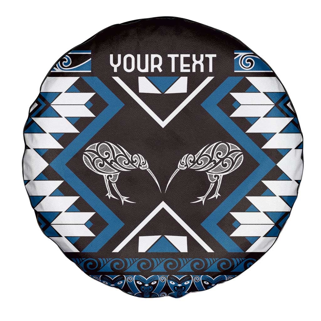 Personalised Taniko Motifs Aotearoa Spare Tire Cover Waitangi Kowhaiwhai Kiwi - Blue