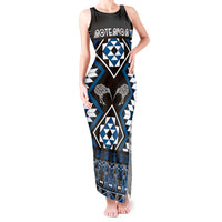 Personalised Taniko Motifs Aotearoa Tank Maxi Dress Waitangi Kowhaiwhai Kiwi - Blue