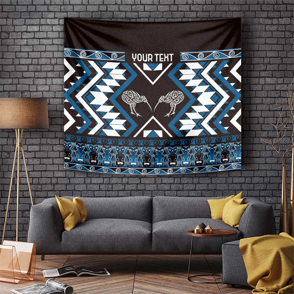 Personalised Taniko Motifs Aotearoa Tapestry Waitangi Kowhaiwhai Kiwi - Blue