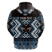 Personalised Taniko Motifs Aotearoa Zip Hoodie Waitangi Kowhaiwhai Kiwi - Blue