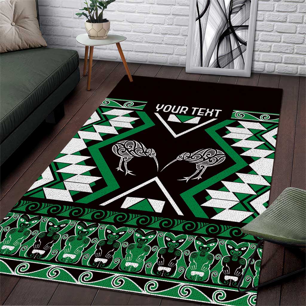 Personalised Taniko Motifs Aotearoa Area Rug Waitangi Kowhaiwhai Kiwi - Green