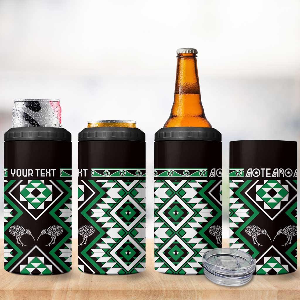 Personalised Taniko Motifs Aotearoa 4 in 1 Can Cooler Tumbler Waitangi Kowhaiwhai Kiwi - Green LT7 - Polynesian Pride